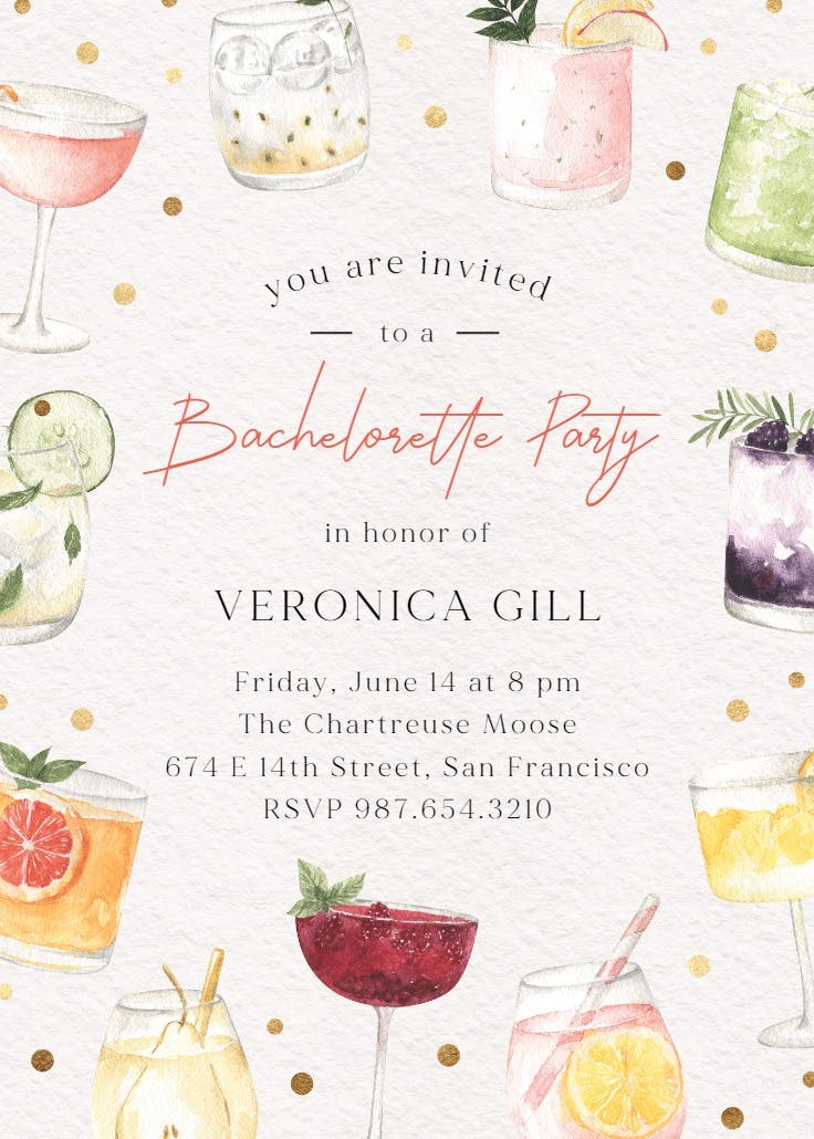 Colorful cocktails - bachelorette party invitation